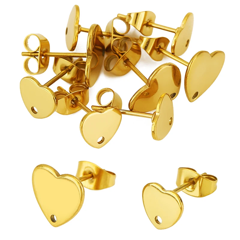 20pcs Stainless Steel Star Heart Studs for DIY Jewellery Making