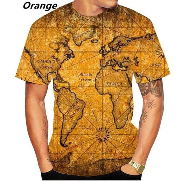 2023 World Map 3D Print T-Shirt Men\'s/Women\'s Casual  Short Sleeve Round Collar T-shirt Street Personality Tees