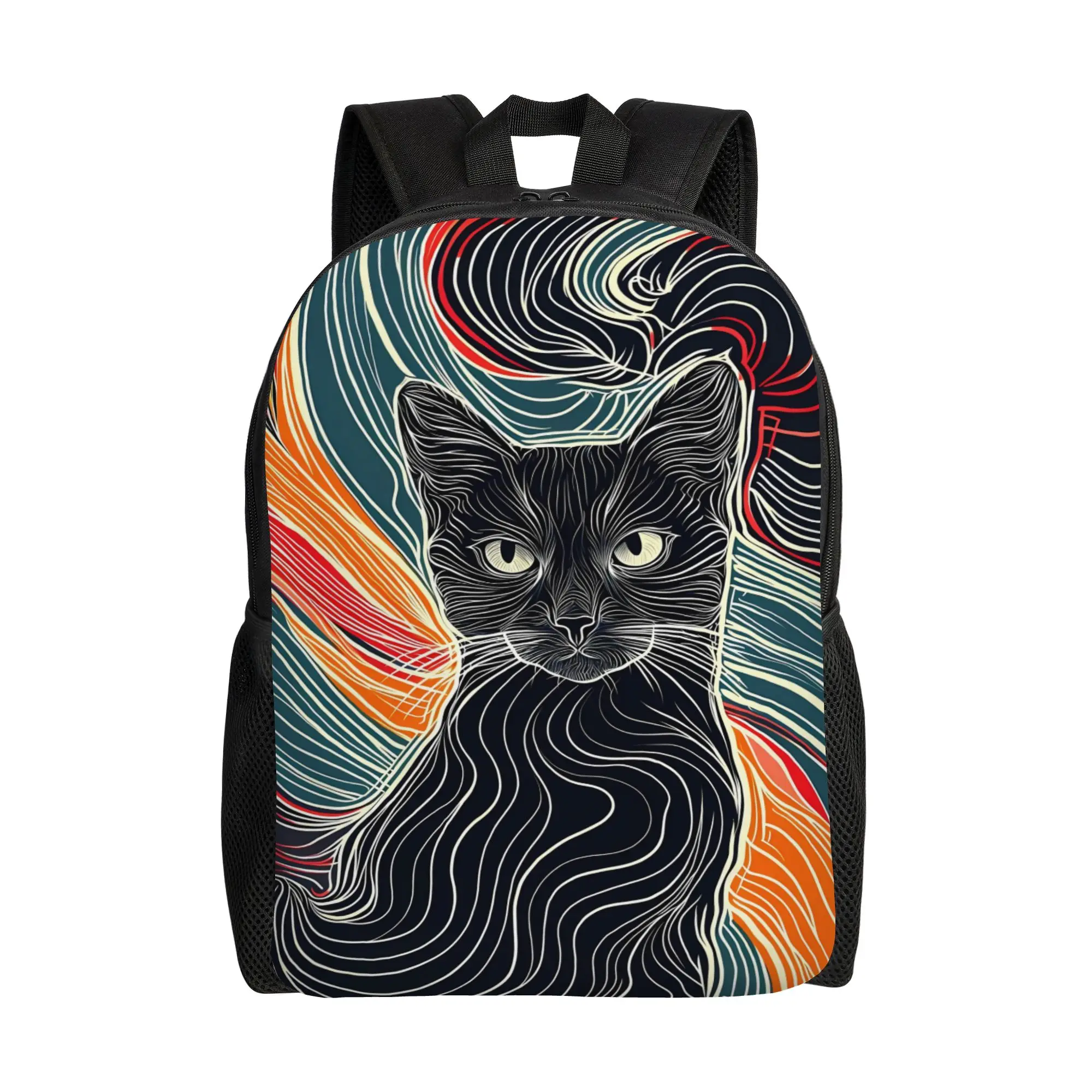 Graffiti Wavy Cat Manga Backpack  Camping Backpacks Male Casual School Bags High Quality Big Rucksack