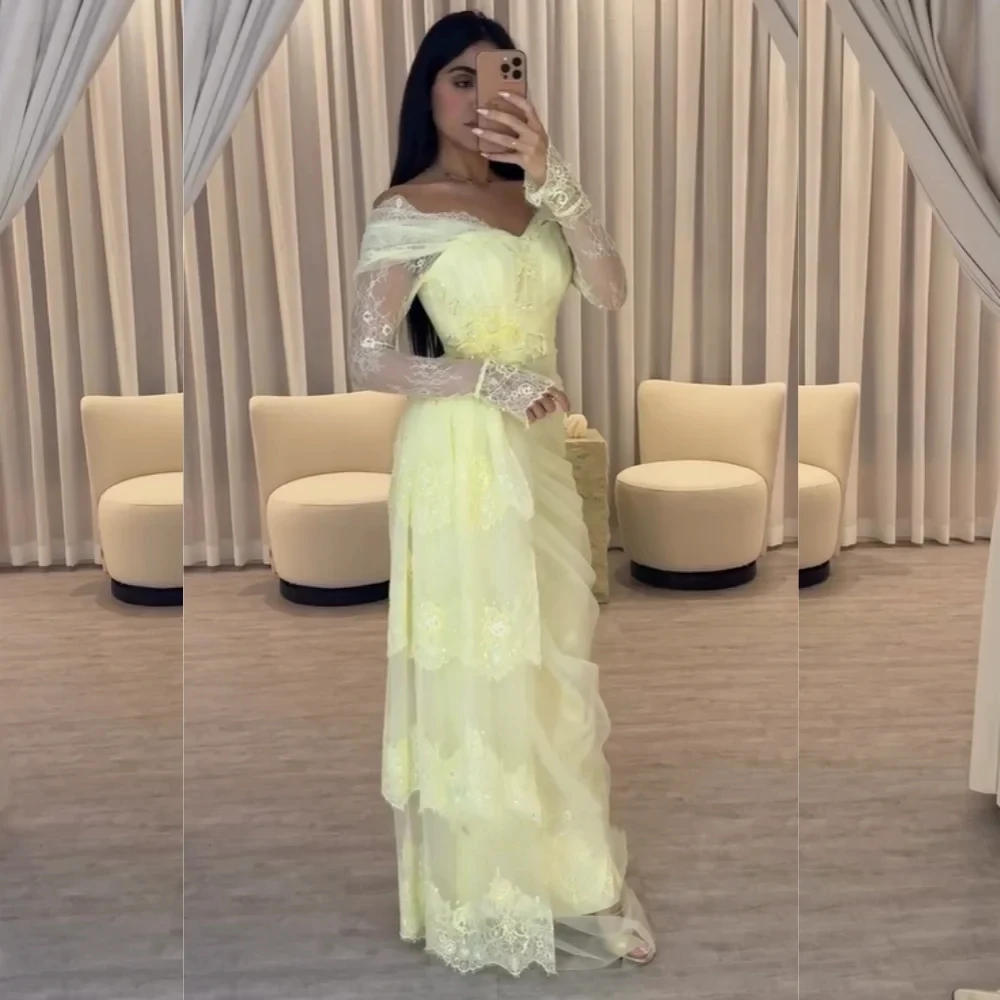 

Customized High Quality Lace Pleat Straight Off-the-shoulder Long Evening Dresses Luxury 2025 Elegant Pastrol