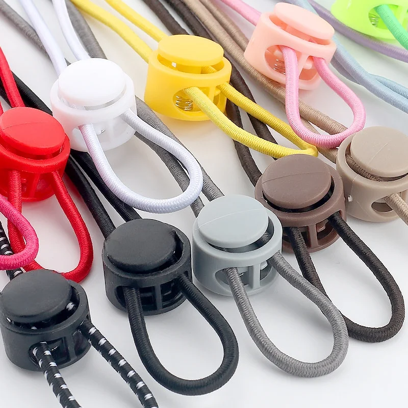 Fecho de Cordão de Plástico Preto com Dois Furos para Acessórios de Roupas Esportivas, Calçados, Mochilas, Sacolas, Cordões e Paracord