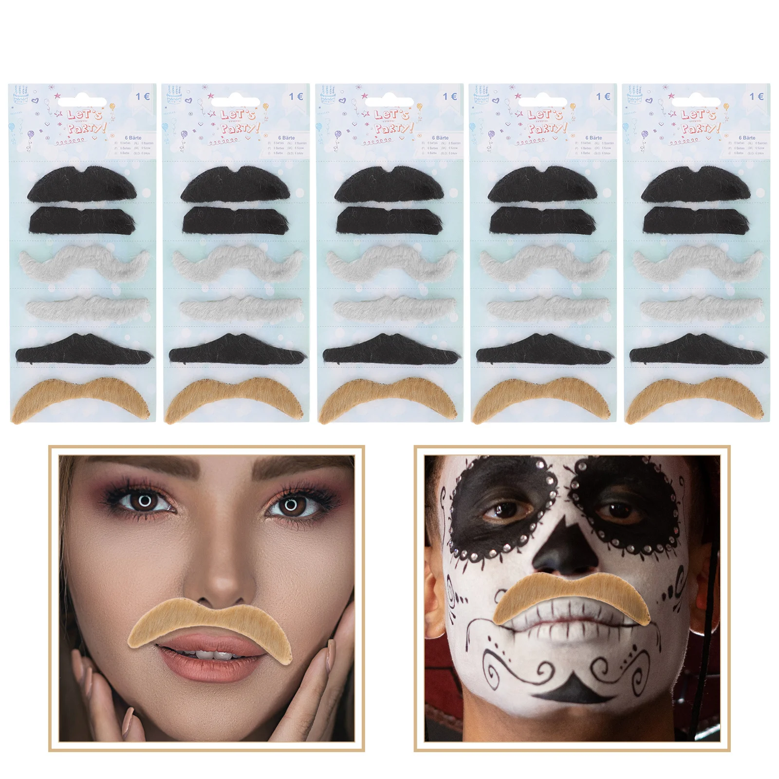 

30pcs Fake Beard Props Halloween Cosplay Decorative Beard Party Costume Accessory Self Adhesive Simulated Facial Hair