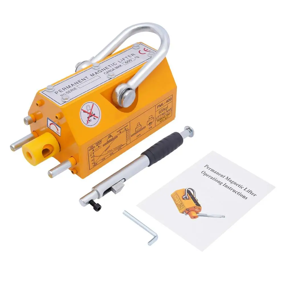 Steel Magnetic Lifter 600kg 1320lbs Pulling Force N42 Permanent Lift Magnet Rubber-wrapped Anti-slip Handle U-slot Design Steel