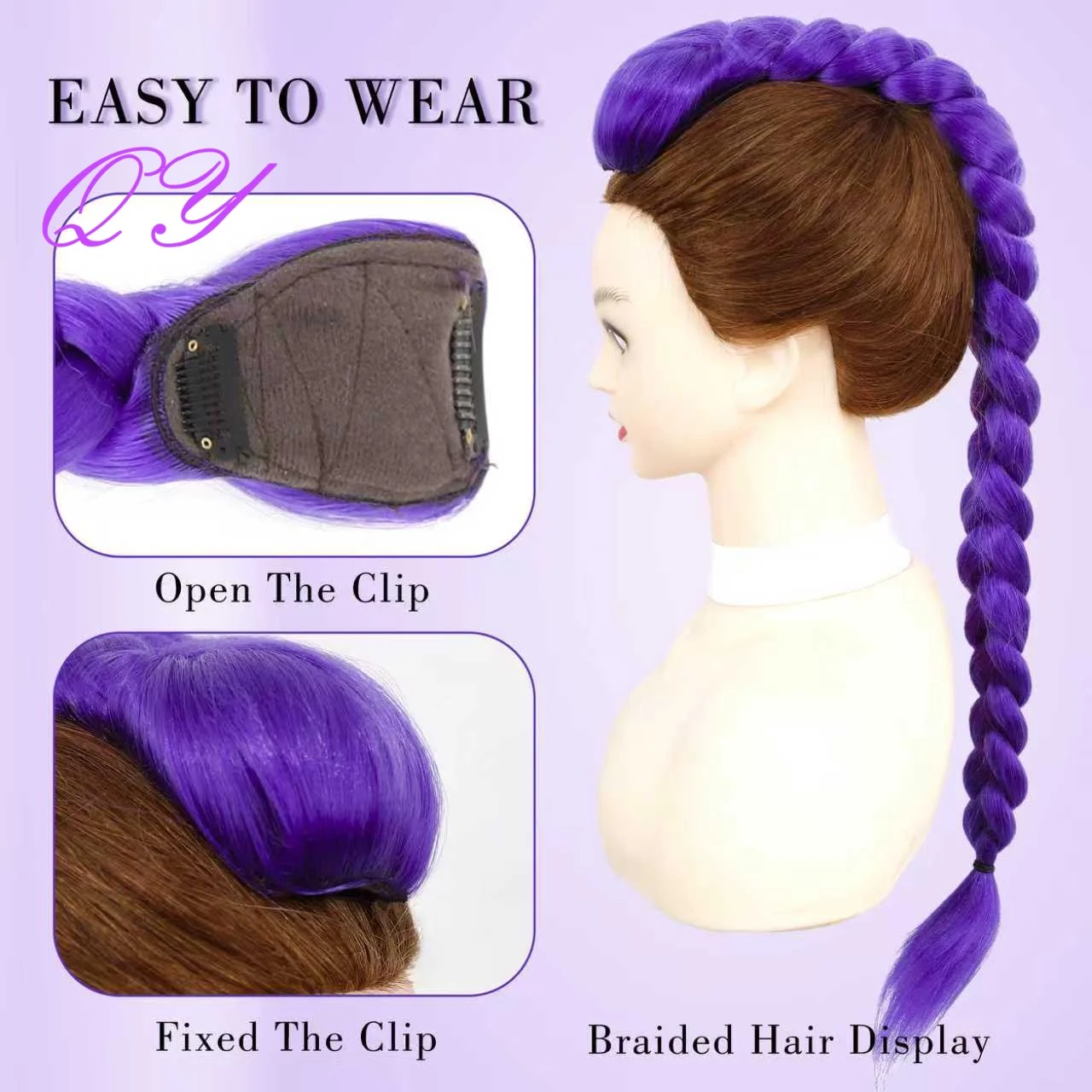 K POP  Women Halloween Purple Braiding Synthetic Hair Extensions 28 Inch For Girl Cosplay Stage Daily  Wig