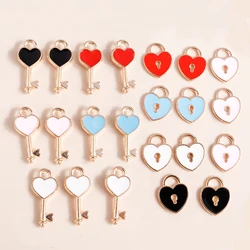 Leslie 10pcs Enamel Lock Key Hearts Charms for diy Jewelry Making Accessories Alloy Key Charms Earrings Necklaces Pendants