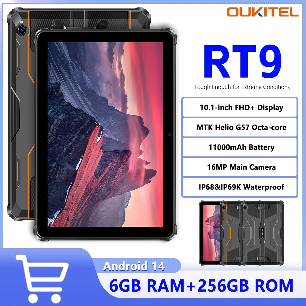 Oukitel RT9 Rugged Tablet MTK Helio G57 Octa-core 4G 10.1-inch HD Display 24GB RAM+256GB ROM 11000mAh Battery Android 14 Tablet