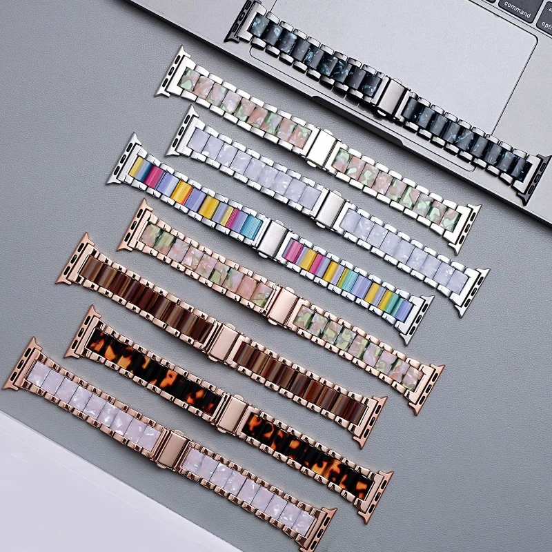 Pulseira de resina para apple watch ultra 2 band s10 46mm 42mm 45mm 40mm 41mm 44mm pulseira de metal para iwatch série 9 8 7 6 se 5 4