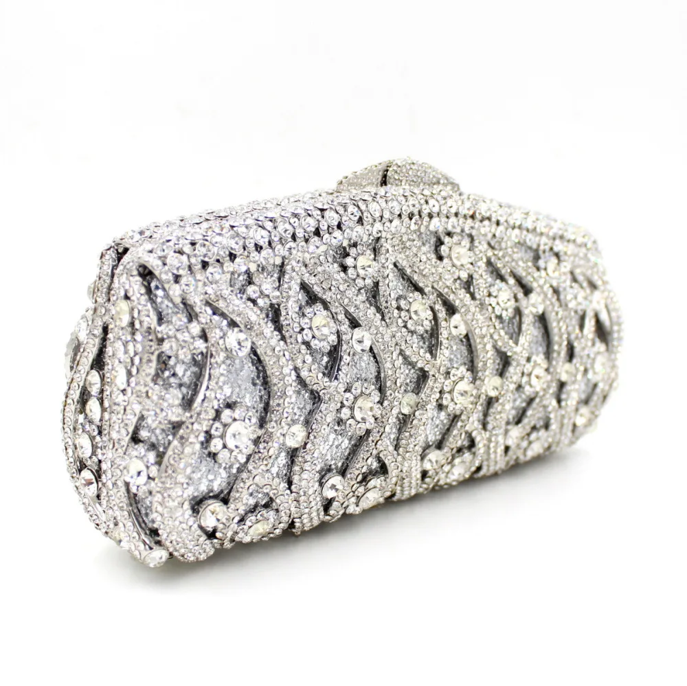Factory Wholesale Gold Silver Color Rhinestone Ladies Portable Evening Bag for Formal Party