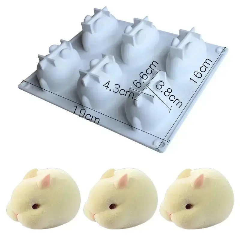 6-Grid Cute Creative White Rabbit Mold Pudding Chocolate Candy Mold Baking Decoration Candle Soap Silicone Mold Wholesale
