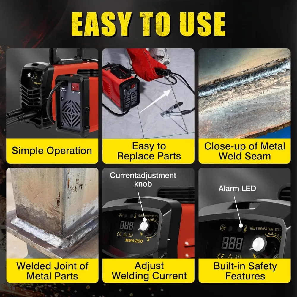 Saldatore portatile ad arco da 110 V, 200 A con controllo sinergico e avviamento a caldo, kit tutto in uno per il fai da te domestico