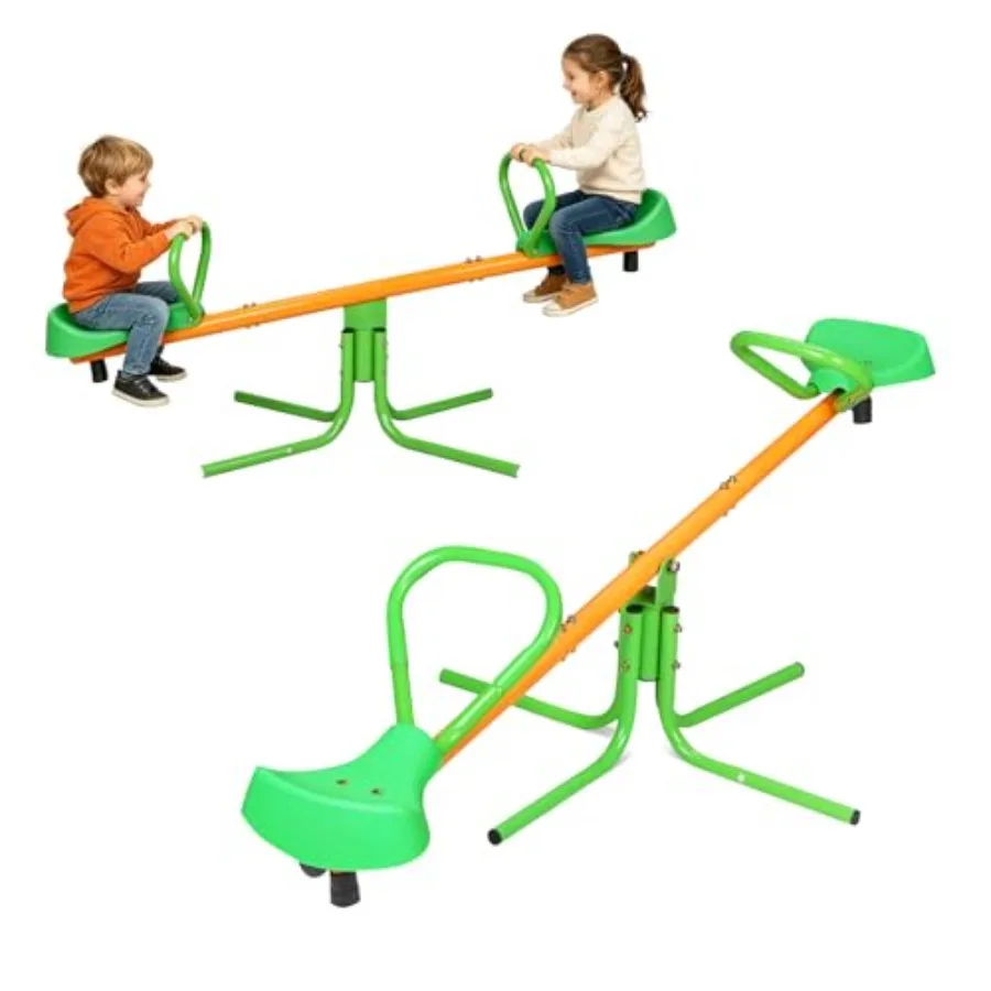 

Outdoor 360 swivel teeter totter for toddlers, steel frame with light green finish, expands for playground use, sit-and-spin mo