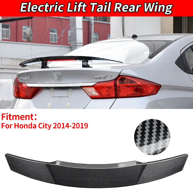 Car Remote Lift Control Modification Accessorie For Honda City 2014-2019  Rear Spoiler Wing Trunk Tail Carbon Fiber Look