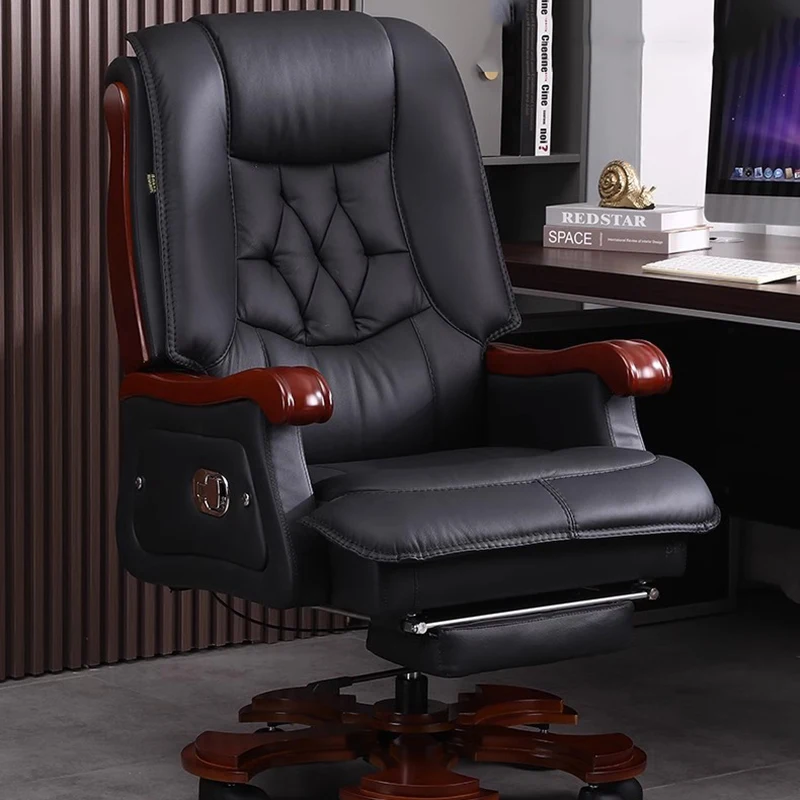 Leather Chair First Layer Cowhide Large Business Reclining Office Chair Solid Wood Massage Chaises De Bureau Lounge Furniture