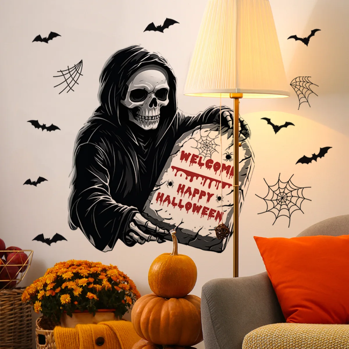 New Halloween Skull Bat English wall stickers living room bedroom bathroom background decorative wall stickers