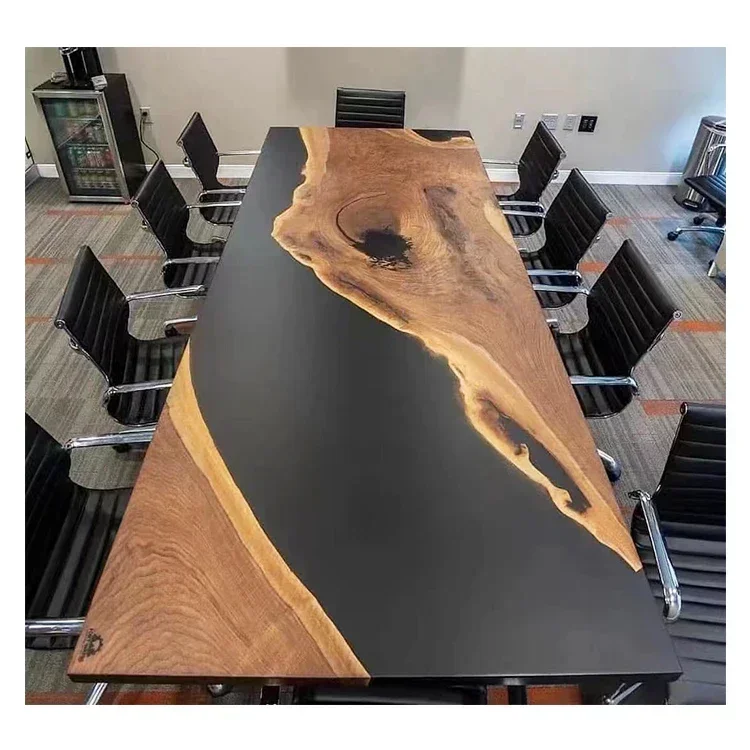 Hot Sale Dining Table Black And Wood Epoxy Black Walnut Wood Epoxy Resin River Table New