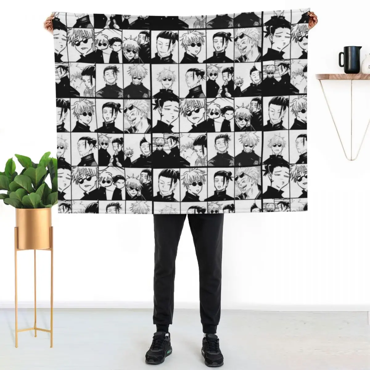 

geto x gojo collage- manga panel Throw Blanket Spring Fall Cozy Throw Blanket for Couch