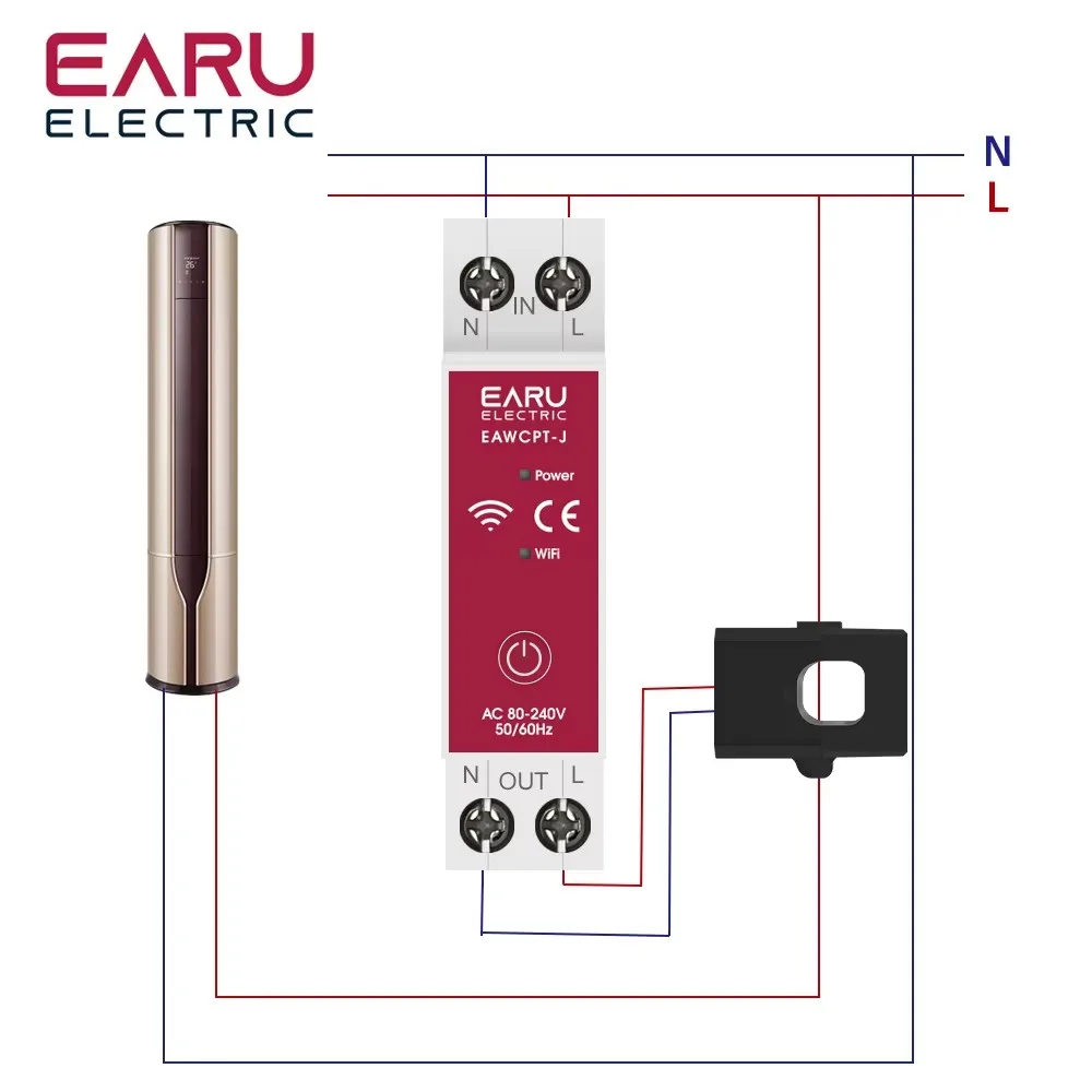 Imagem -03 - Tuya Wifi Smart Energy Meter Current Transformer Clamp Volmeter Amperímetro Consumo de Energia Montior Estatísticas de Eletricidade