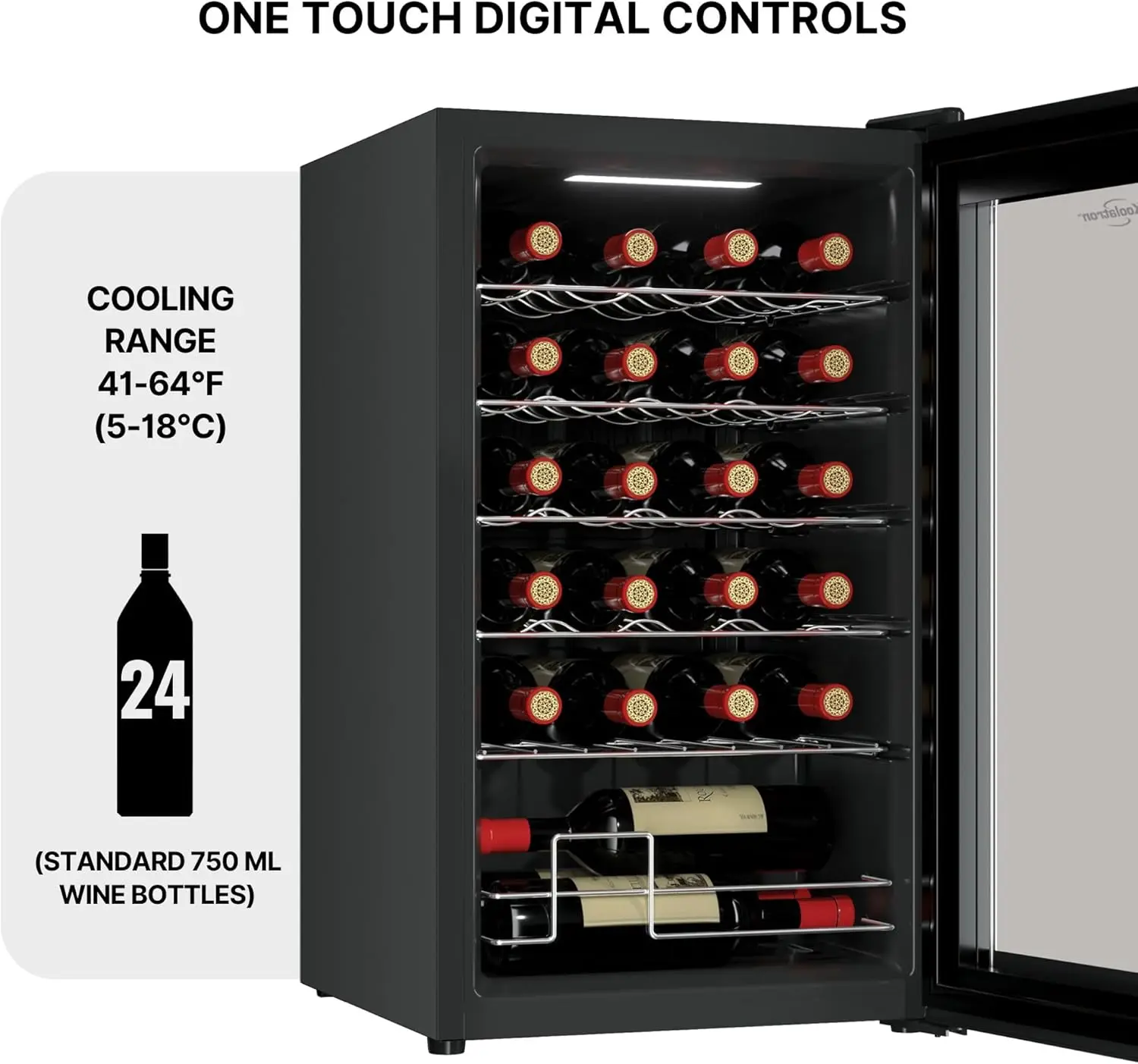 24 Frigo per vino Frigorifero Compressore Frigo per vino Cantina per vino indipendente nera con vetro con blocco UV per Re