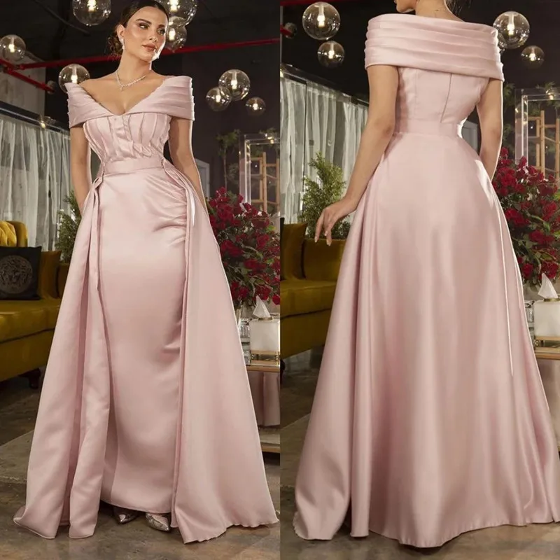 Aleeshuo-Vestido De fiesta con hombros descubiertos, traje De Noche plisado, ocasiones formales, Vestido De tren desmontable