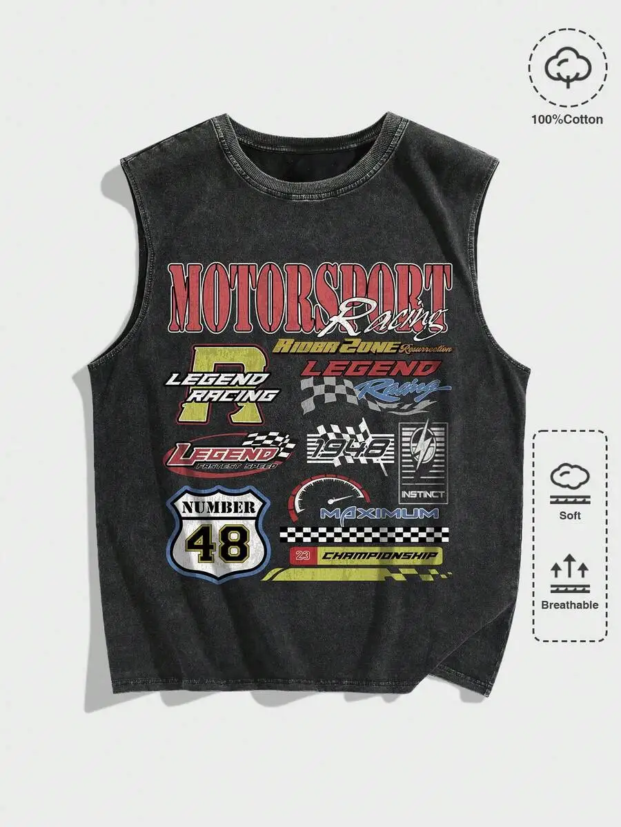 

Men's Distressed Racing Graphic Print Sleeveless Tank Top - 100% Cotton