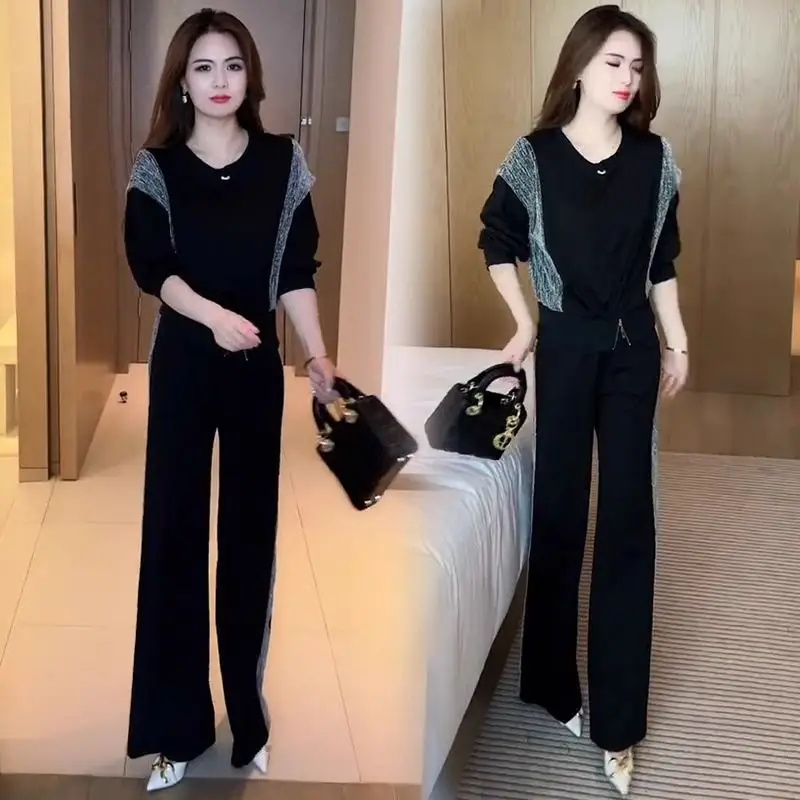 

Fashion Set for Women's Spring and Autumn New Style Temperament Top High Waist Wide Leg Pants Age Reducing Two-piece Set