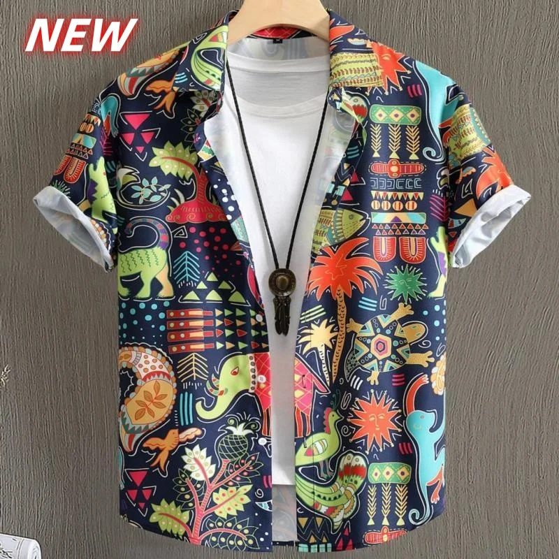 

Гавайская рубашка с мультяшным животным узором для мужчин, рубашки Aloha с 3D принтом скелета, летняя повседневная блузка с короткими рукавами, топы с лацканами
