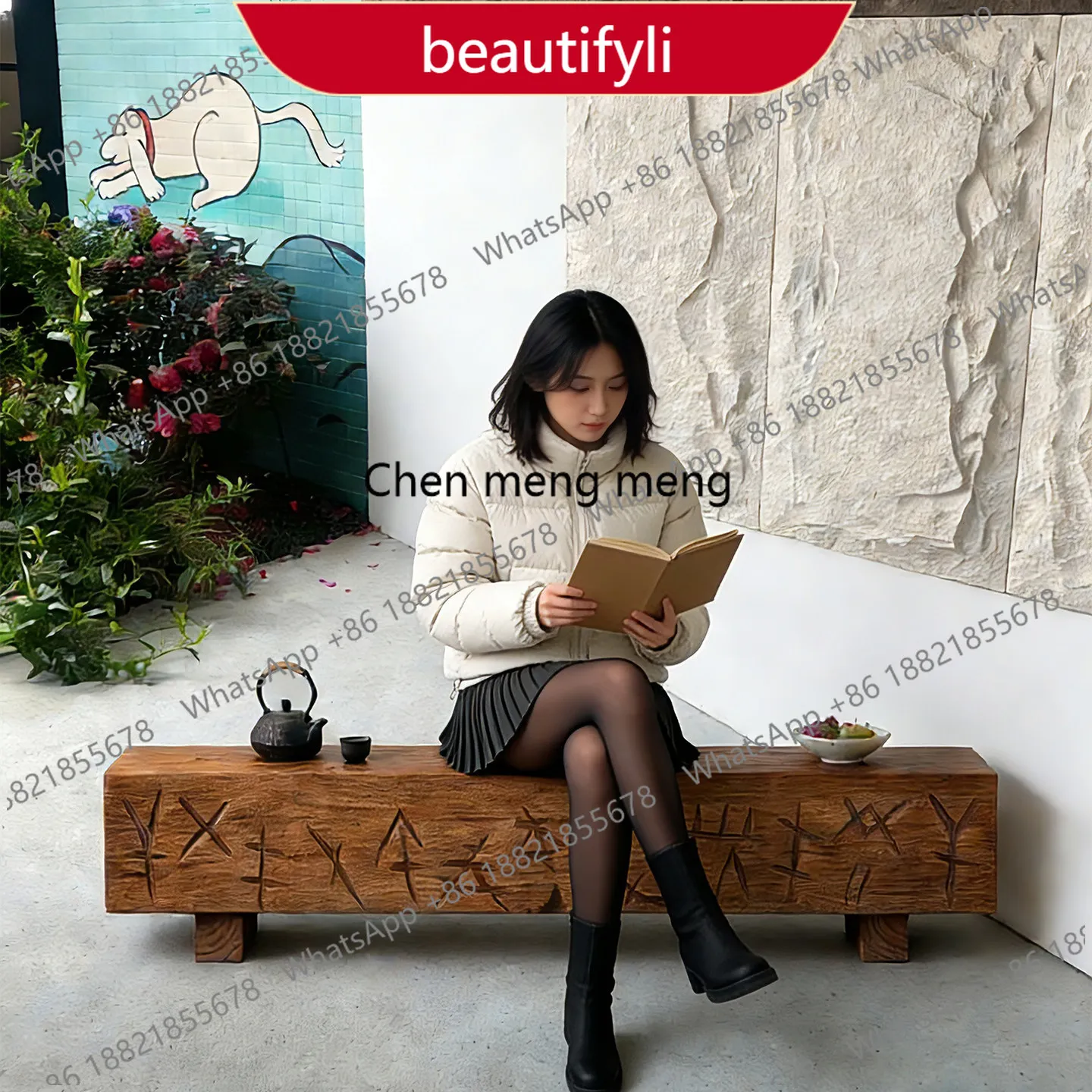 

A38 Log silent wind bench shoe stool designer personality creative retro B & B, TV cabinet