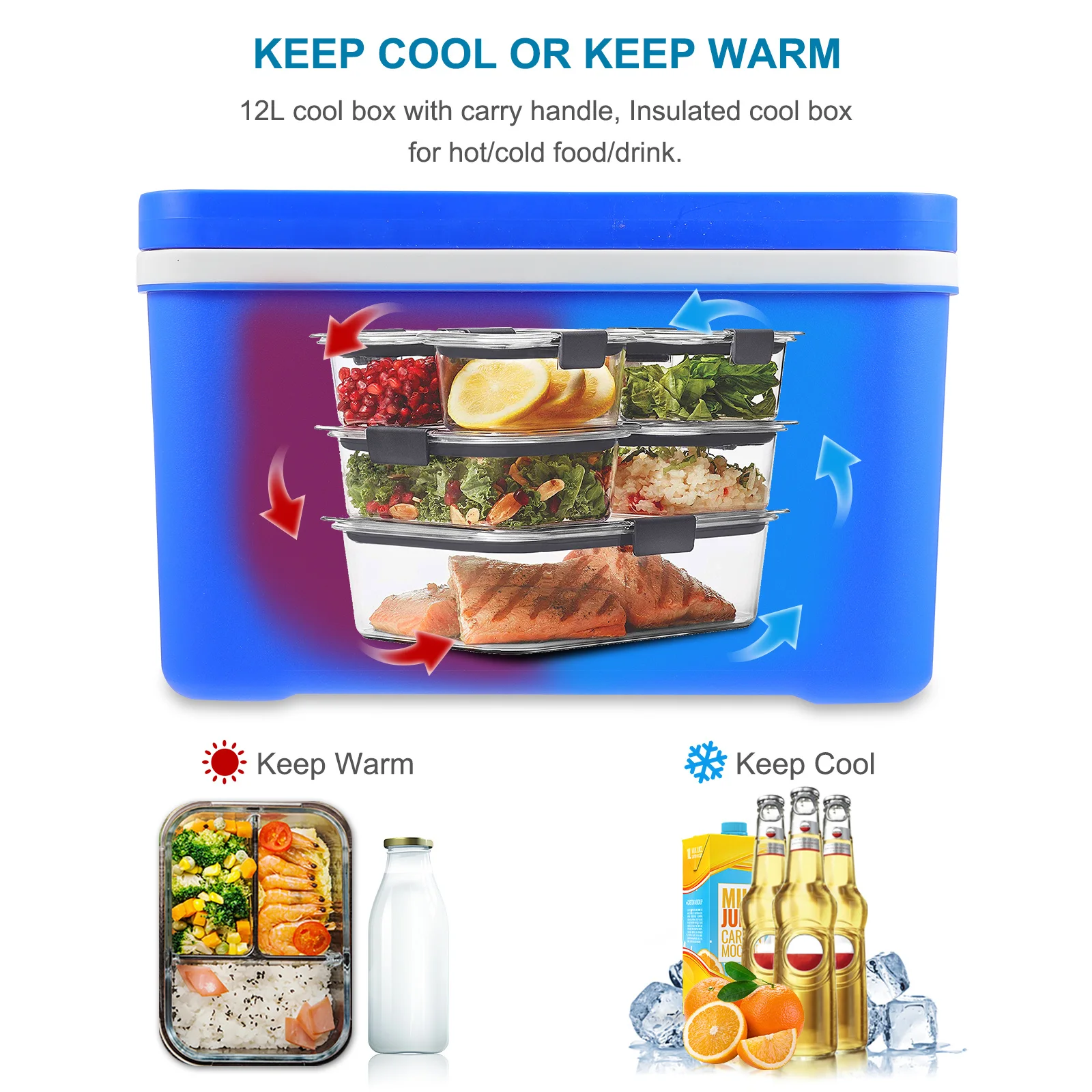 

12L Portable Insulated Picnic Basket Cooler Box Carry Handle Leak-Proof Food Storage Large Cooler Basket for Outdoor