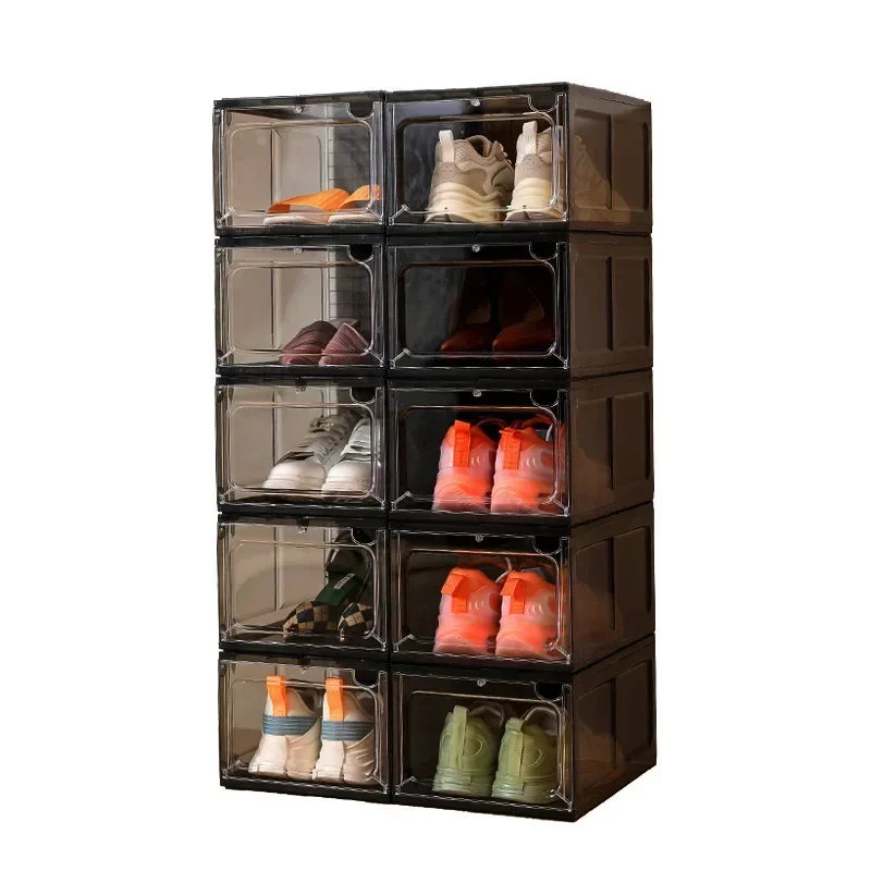 Magnetic hard plastic transparent drawer shoe box suitable for shoe storage box, thickened and space saving shoe cabinet