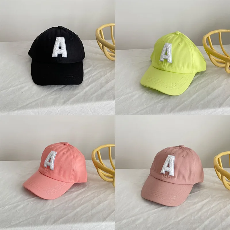 Summer Baby Boys Girls Korean Letter A Embroidery Kids Baseball Cap Candy Color Sun Visor Caps Adjustable Children Beach Hat