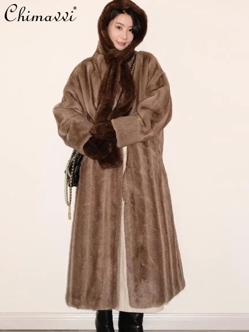 

Luxury Long Coat New 2026 Winter Fashion High-end Long Sleeve Vintage Faux Mink Fur Coat Elegant Women's Faux Fur Jackets
