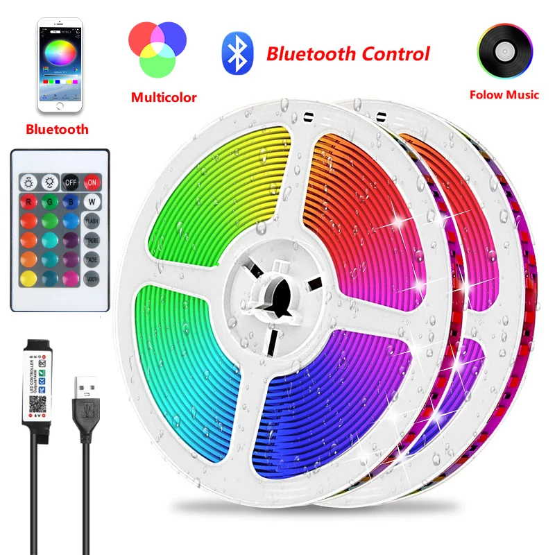 RGB LED Strip Lights SMD 5050 Bluetooth Remote Control Decoration Living Room USB Lamp Music Model TV Background Room Decor Gift