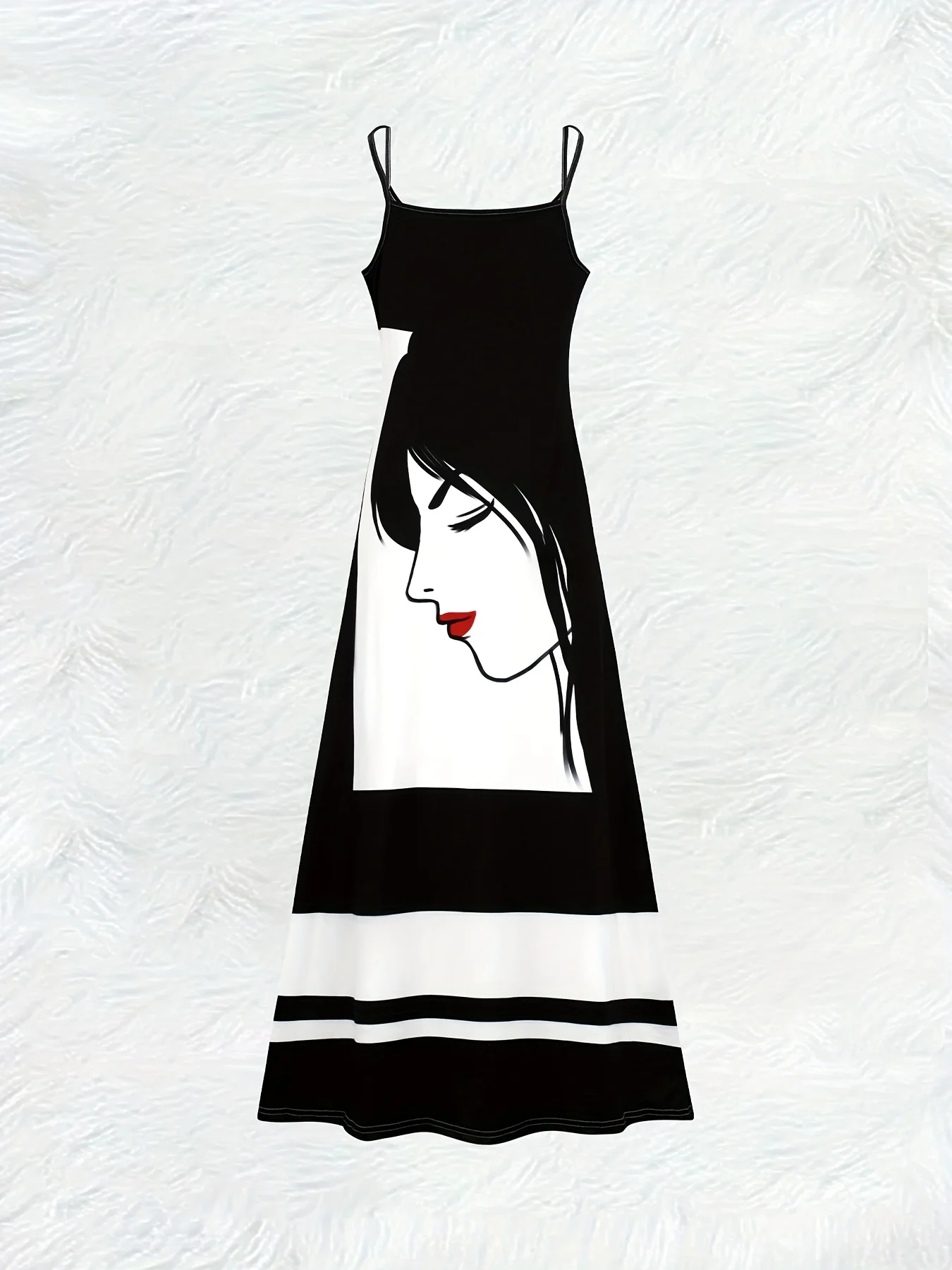 Printed Design Four Seasons Resort Style Black and White Face Art Dress