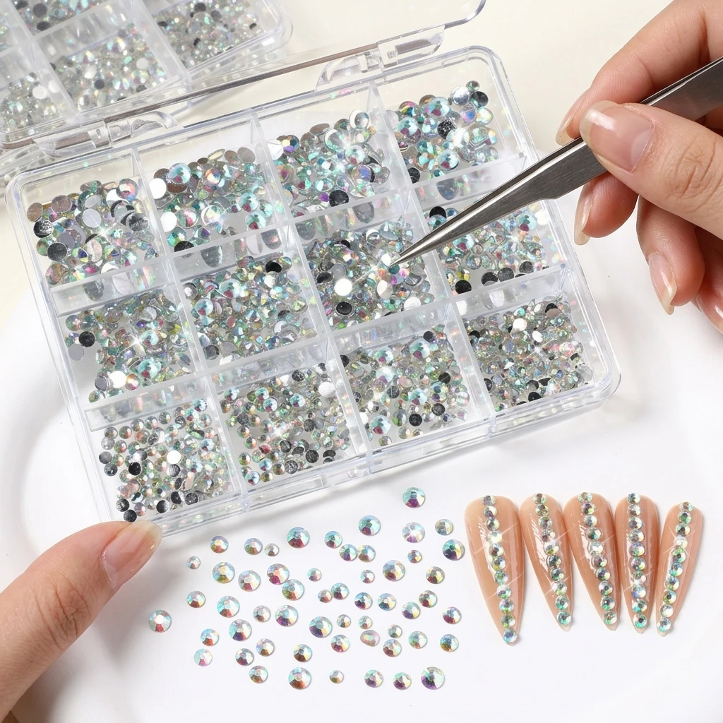 DIY Lovers Nail Art Rhinestones Wedding Party Decorations High-Gloss Glass Flatback Stones for Professional Manicure Kit