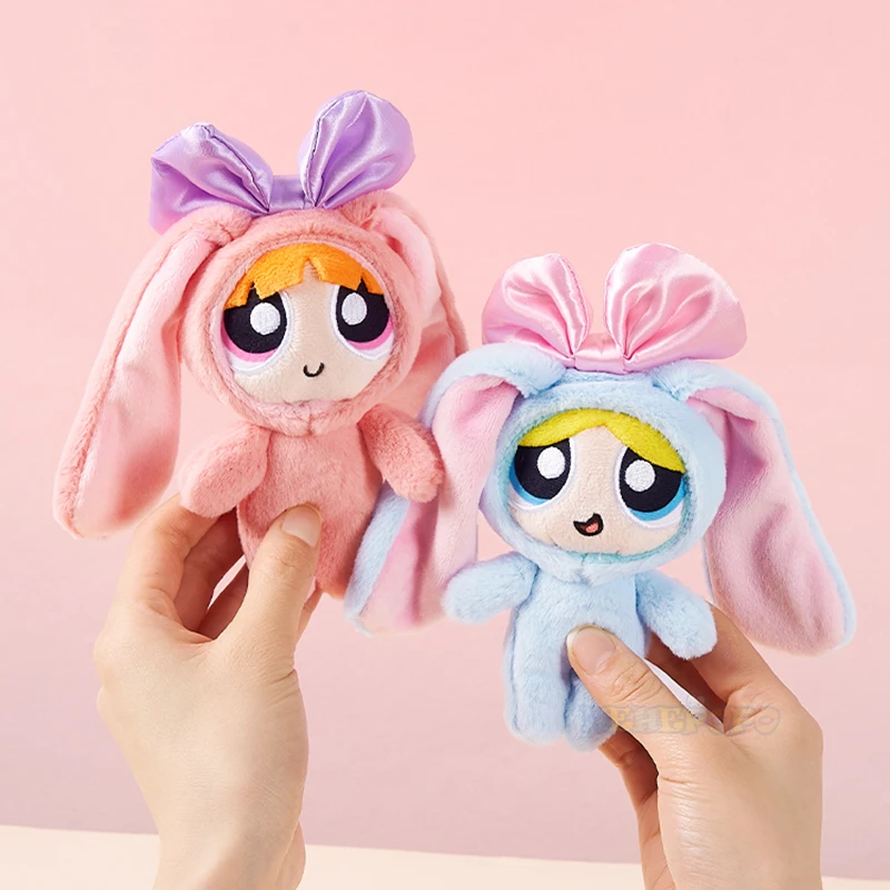 Animal de peluche Powerpuff para niñas, juguete de peluche de conejo, pajarita colgante, muñeca de regalo, 12cm