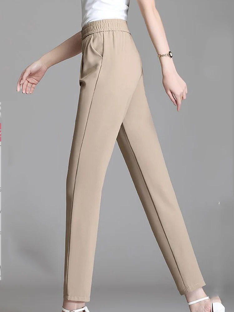 Pantalones bombachos de cintura alta para mujer, pantalón informal, recto, holgado, hasta el tobillo, elegante, primavera y verano