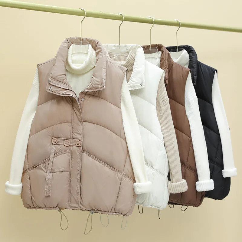 

Down Cotton Women's Vest Autumn and Winter New Fashion Loose Korean Version Stand Up Collar Sleeveless Cotton Jacket Vest