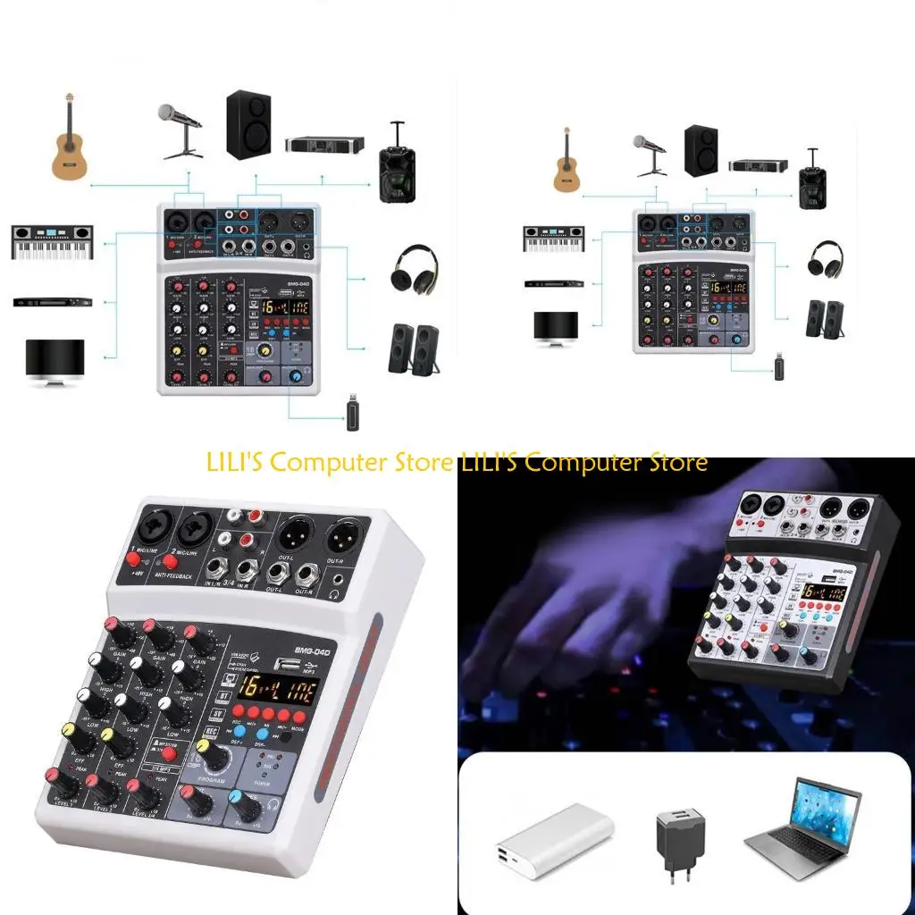 

A52B Профессиональный аудиомикшер, консоль звуковой платы, 4-канальный цифровой USB-совместимый с DJ-контроллер, 48 В,