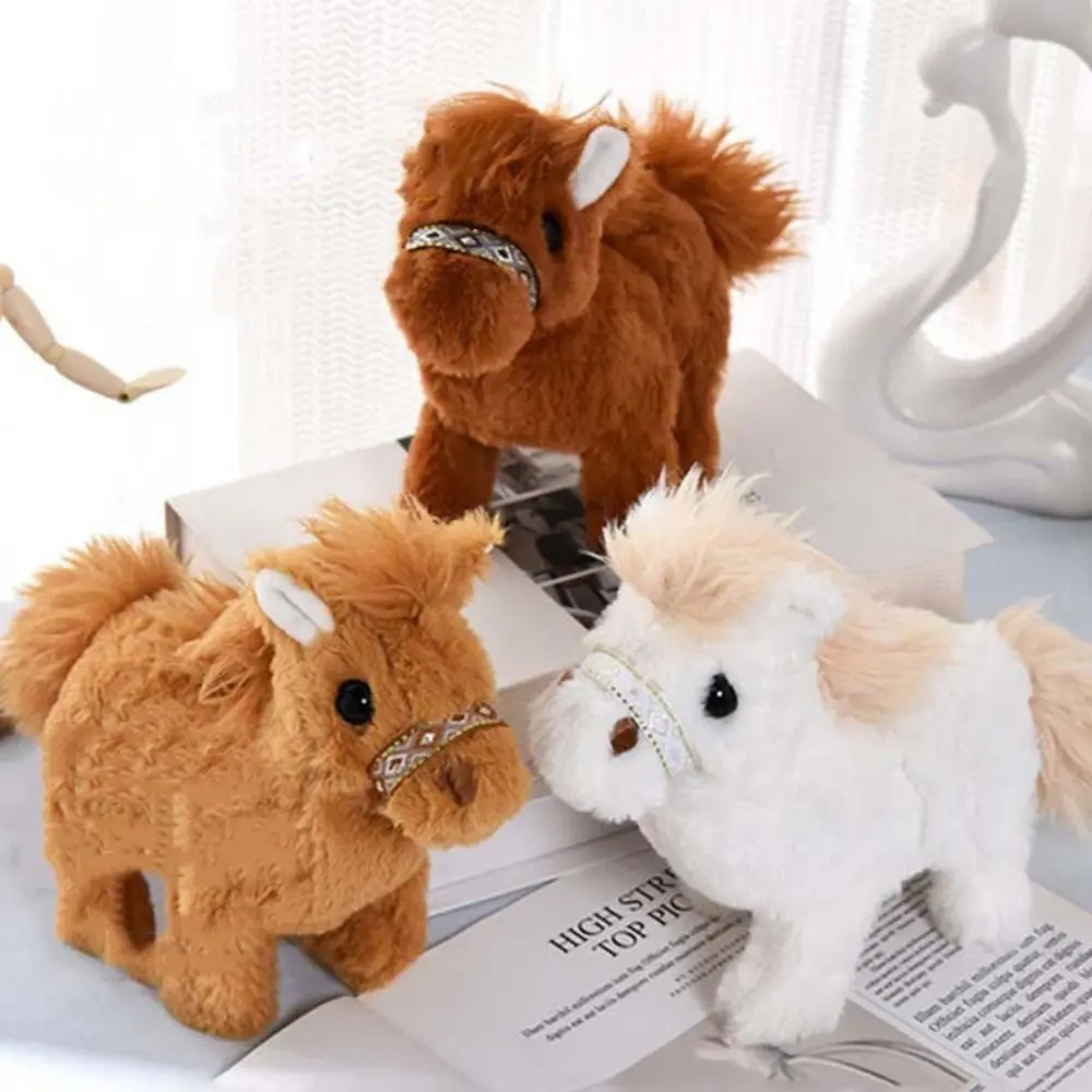 Simulated Walking Horse Plush Doll Moving The Tail Soft Fur Electric Horse Plush Toy Electric Walks and Makes Sounds