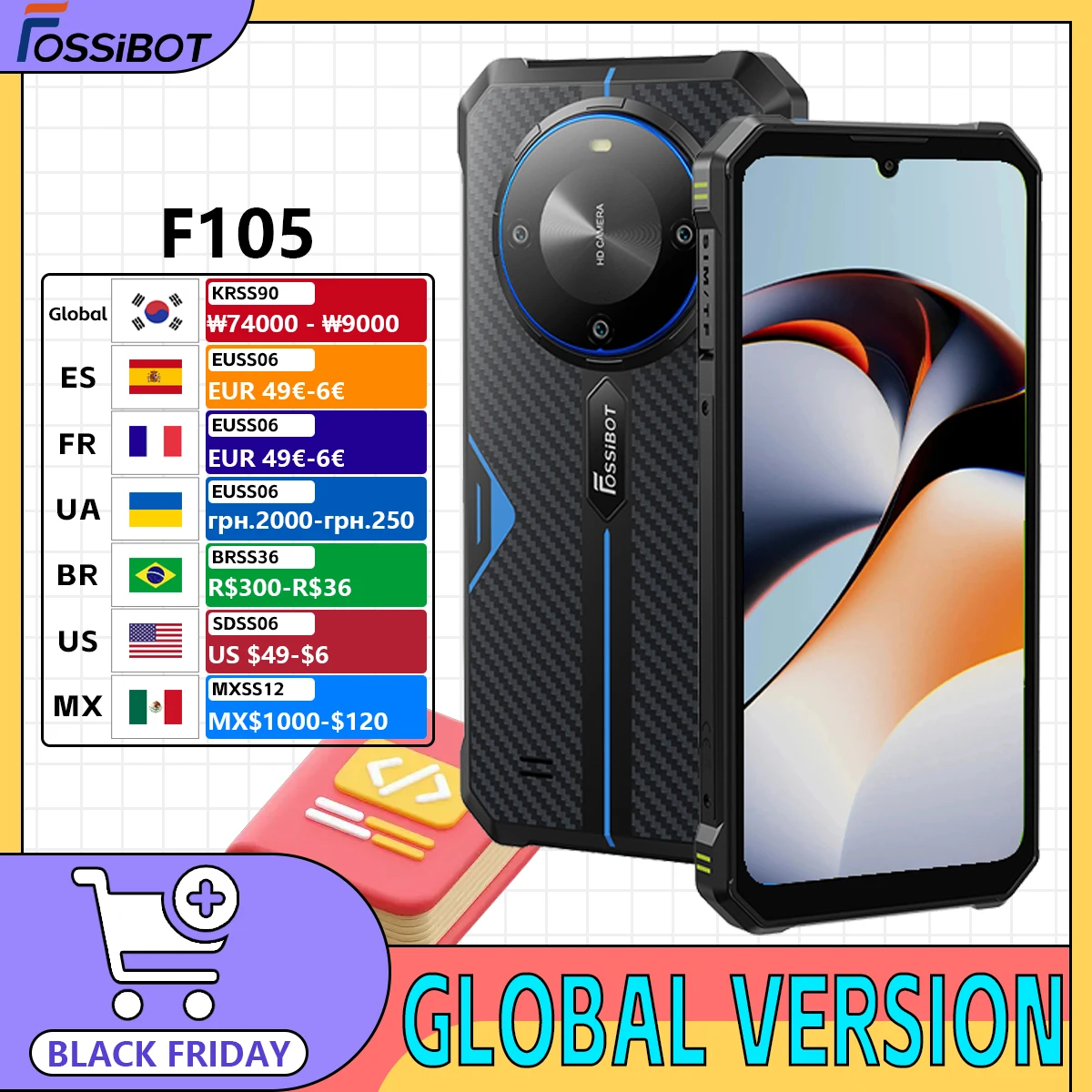 FOSSiBOT F105 Rugged Smartphone Android 14 Cellphone 6.745