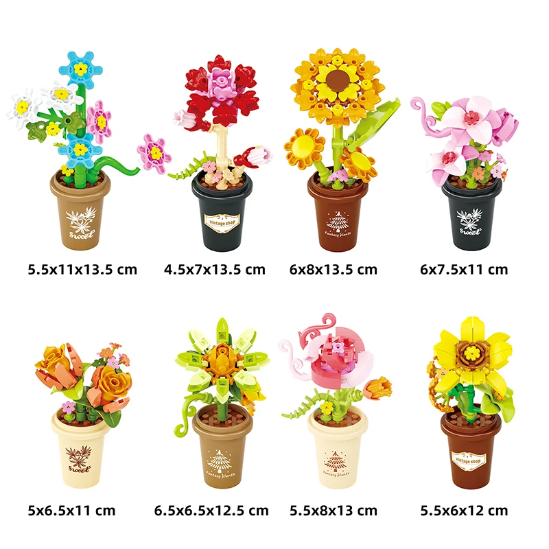 シミュレーションブーケビルディングブロック組み立てモデル花植物装飾品MOCテクニカルレンガ女の子DIY装飾ギフト用