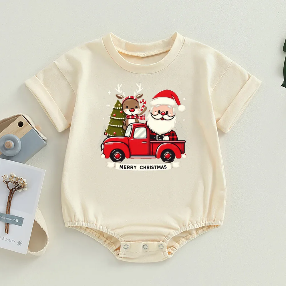 Santa Claus Christmas Bubble Romper Retro Christmas Jumpsuit Festive Holiday Toddler Oversized T-Shirt Rompers Xmas Outfits