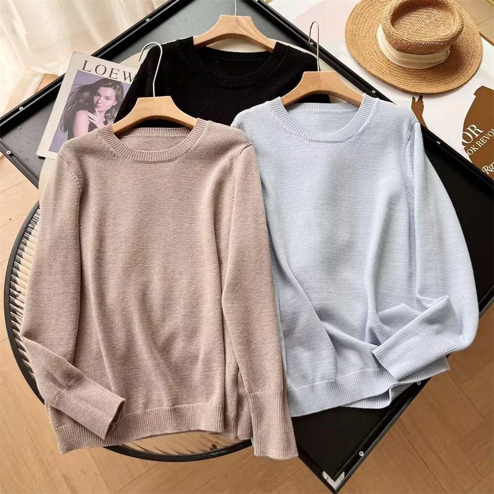 

2024 winter new women's clothing style simple commuting round neck pullover sweater loose and slimming sweater top