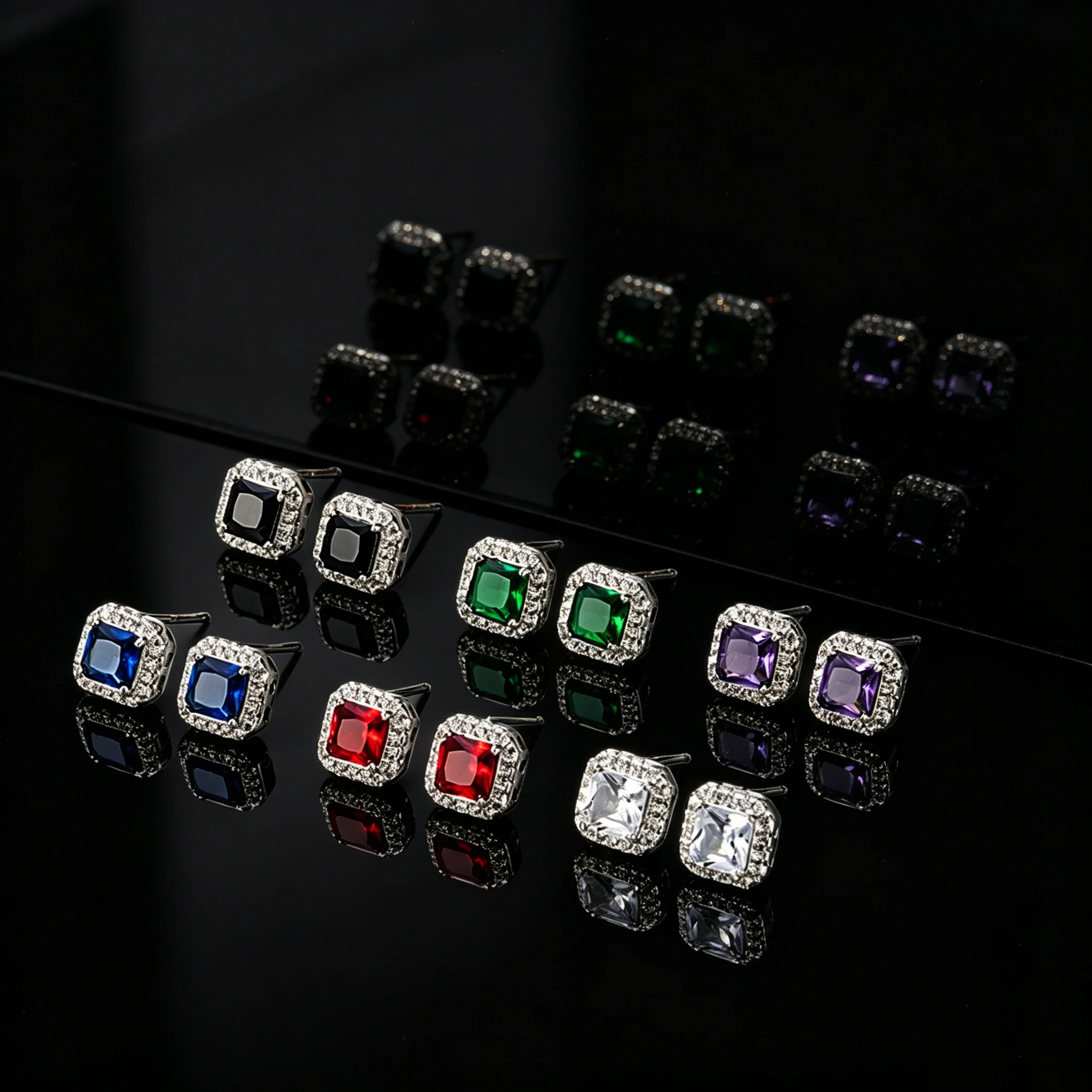 

S925 Sterling Silver Women Square Zircon Stud Earrings Shiny Versatile Jewelry