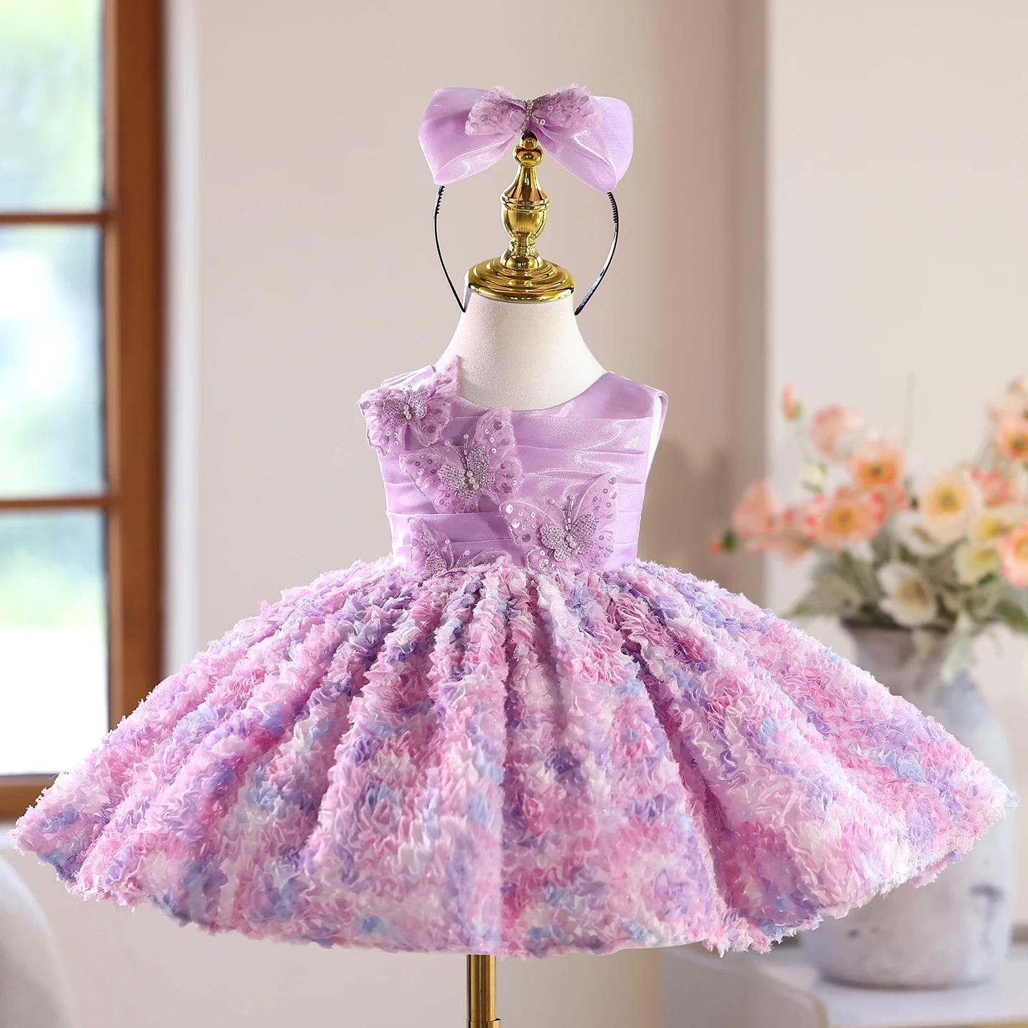 

KFLGDGirls purple flower children wedding dress gorgeous elegant girl birthday celebration dance dress girl beauty pageant dress