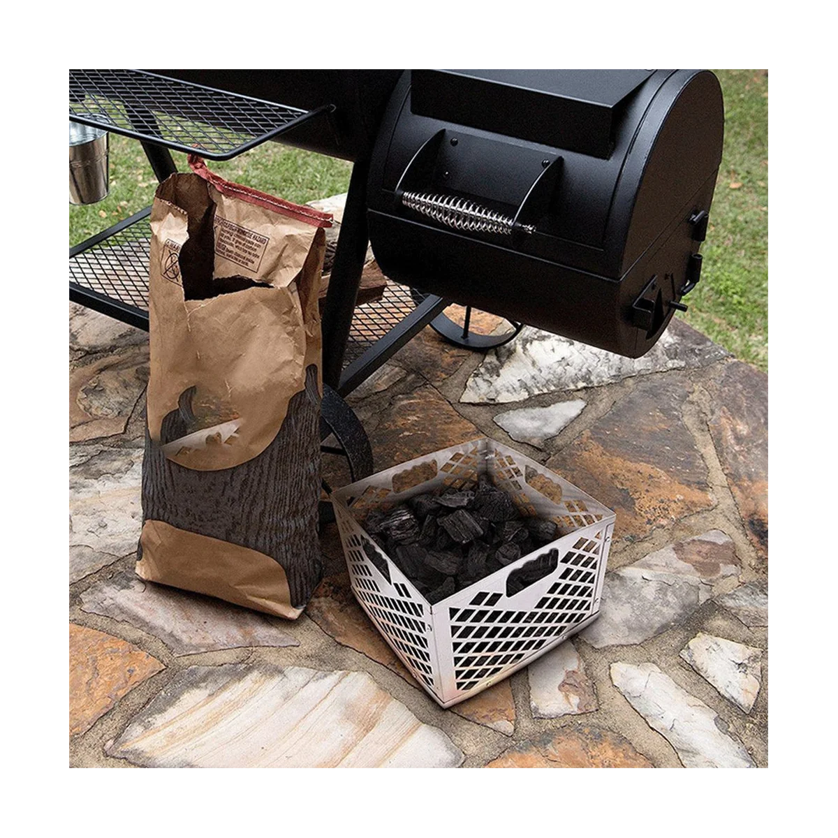 Silver 5279338P04 Stainless Steel Offset Smoker Charcoal Firebox Basket, Silver Charcoal Basket, Firebox Basket