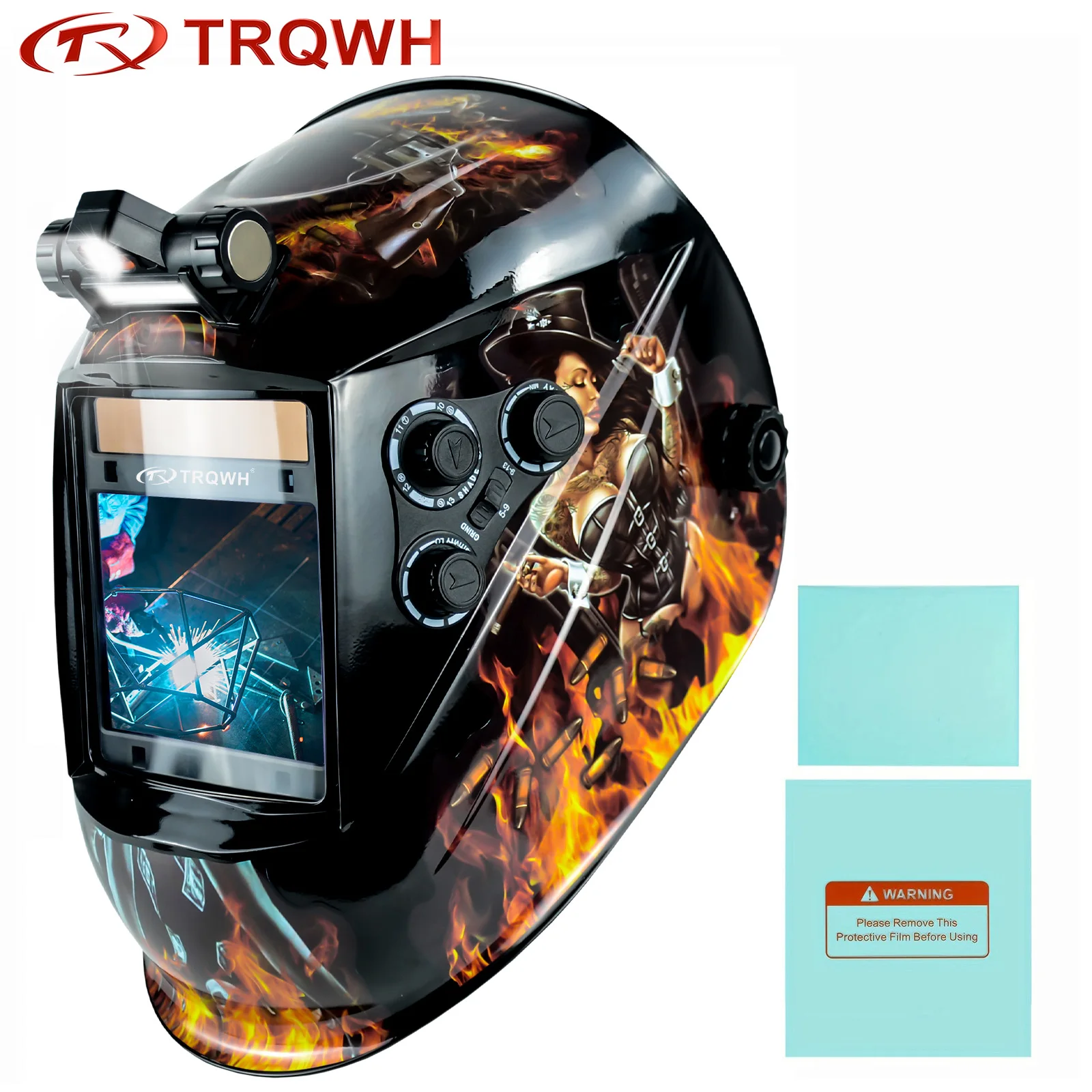 Welding Helmet Auto Darkening with LED Light Solar Powered True Color 4 Arc Sensor Wide Shade 4/5-9/9-13 with Grinding