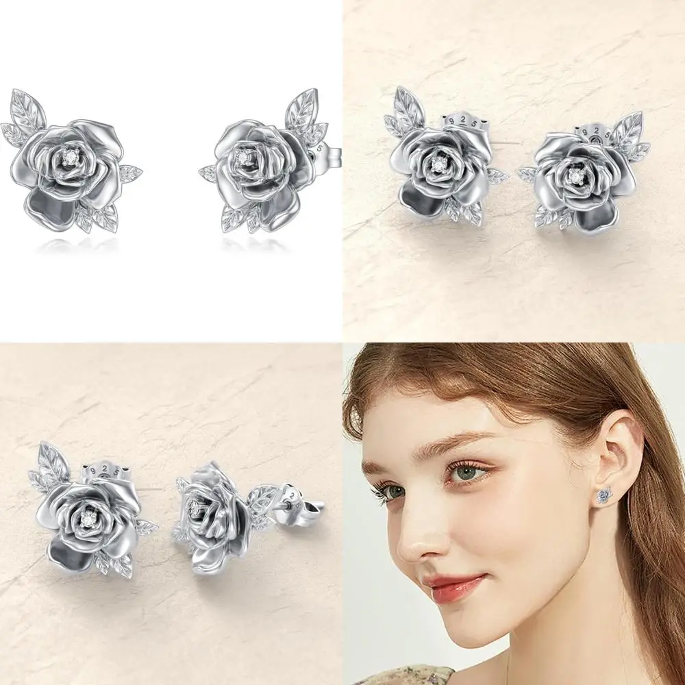 

Lab Grown Diamond Rose Stud Earrings in 925 Sterling Silver - Elegant Jewelry Gift for Women, Moms, Wives, Girlfriends