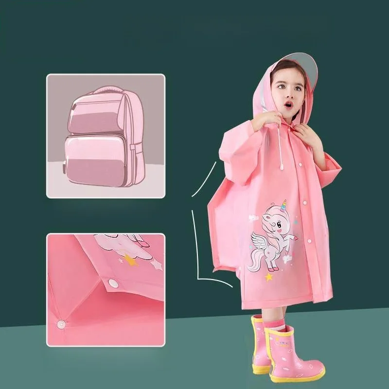 

Adorable Unicorns Children's Raincoat School Going Raincoat Baby Toddler Kindergarten Rain Poncho with Backpack for Girls Pri...