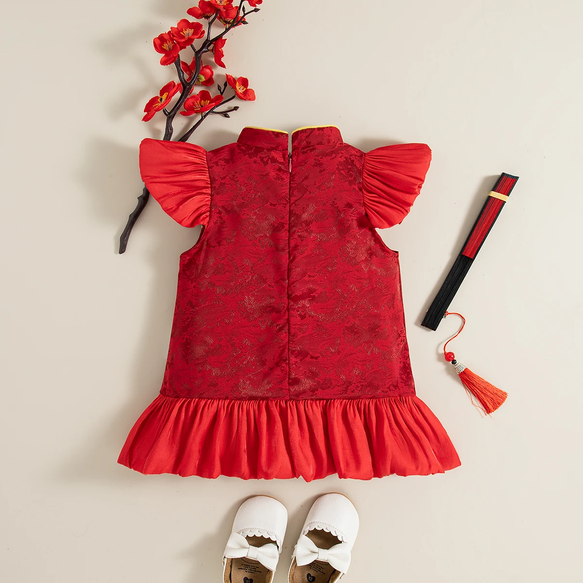Girls Dresses Summer Cotton Solid Color Cap Sleeves Chinese Style Baby Girl Dress Sweet and Cute Girl Cheongsam Baby Clothing